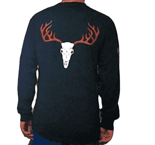Men's Black Deer Skull Long Sleeve T-Shirt